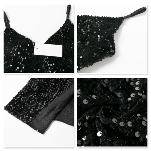 Black Sequined V-Neck High Slit Long Dress - Picture 6 of 7